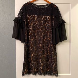 Karen Kane Medium Black Lace and Nude Lining Cocktail Dress